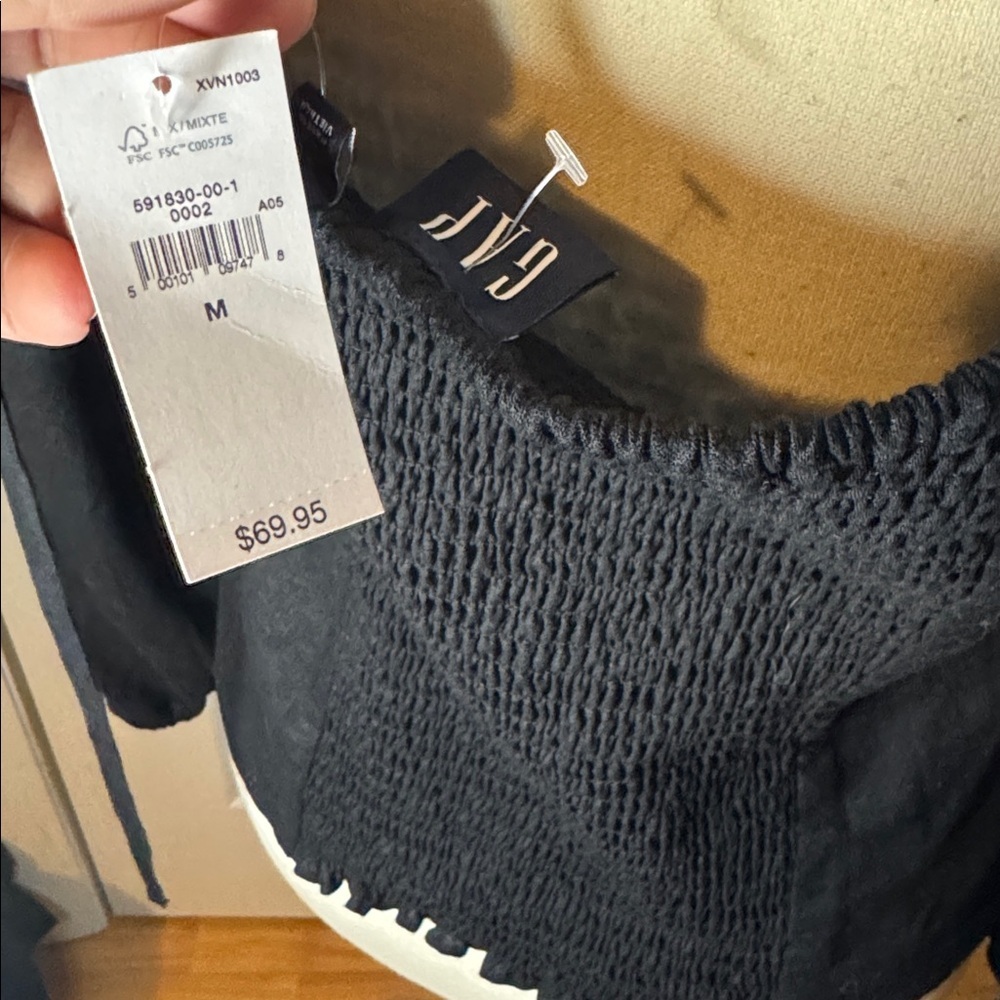 NEW Gap women's square neck peasant top linen blend Black size Med tie backing - Picture 2 of 4